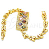 Pulsera Elegante 03.210.0109.2.07 Oro Laminado, Diseño de Llave Griega y Gota, con Multicolor Zirconia Cubica, Pulido, Tono Dorado (07 MM Thickness, 7 Inches Length)