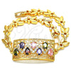 Pulsera Elegante 03.210.0109.2.07 Oro Laminado, Diseño de Llave Griega y Gota, con Multicolor Zirconia Cubica, Pulido, Tono Dorado (07 MM Thickness, 7 Inches Length)
