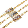 Pulsera Elegante 03.210.0109.2.07 Oro Laminado, Diseño de Llave Griega y Gota, con Multicolor Zirconia Cubica, Pulido, Tono Dorado (07 MM Thickness, 7 Inches Length)
