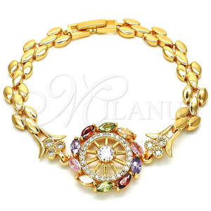 Pulsera Elegante 03.210.0110.07 Oro Laminado, con Multicolor Zirconia Cubica, Pulido, Tono Dorado (08 MM Thickness, 7 Inches Length)