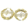 Argolla Grande 02.63.2678.60 Oro Laminado, Diseño de Con Nombre y Bambu, Pulido, Tono Dorado