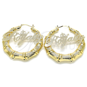 Argolla Grande 02.63.2678.60 Oro Laminado, Diseño de Con Nombre y Bambu, Pulido, Tono Dorado