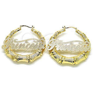 Argolla Grande 02.63.2679.60 Oro Laminado, Diseño de Con Nombre y Bambu, Pulido, Tono Dorado