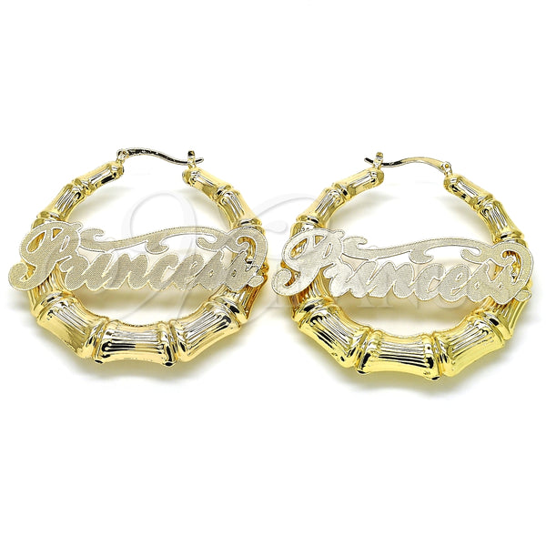 Argolla Grande 02.63.2679.60 Oro Laminado, Diseño de Con Nombre y Bambu, Pulido, Tono Dorado