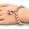 Pulsera Bolo Ajustable 03.63.2034.08 Oro Laminado, Diseño de Tortuga y Bola, con Blanca Cristal, Esmaltado Rojo, Tono Dorado (08 MM Thickness, 8 Inches Length)