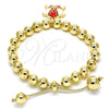 Pulsera Bolo Ajustable 03.63.2034.08 Oro Laminado, Diseño de Tortuga y Bola, con Blanca Cristal, Esmaltado Rojo, Tono Dorado (08 MM Thickness, 8 Inches Length)