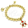 Pulsera Bolo Ajustable 03.63.2034.08 Oro Laminado, Diseño de Tortuga y Bola, con Blanca Cristal, Esmaltado Rojo, Tono Dorado (08 MM Thickness, 8 Inches Length)