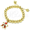 Pulsera Bolo Ajustable 03.63.2034.08 Oro Laminado, Diseño de Tortuga y Bola, con Blanca Cristal, Esmaltado Rojo, Tono Dorado (08 MM Thickness, 8 Inches Length)