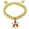 Pulsera Bolo Ajustable 03.63.2034.08 Oro Laminado, Diseño de Tortuga y Bola, con Blanca Cristal, Esmaltado Rojo, Tono Dorado (08 MM Thickness, 8 Inches Length)