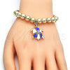 Pulsera Bolo Ajustable 03.63.2034.1.08 Oro Laminado, Diseño de Tortuga y Bola, con Blanca Cristal, Esmaltado Azul, Tono Dorado (08 MM Thickness, 8 Inches Length)