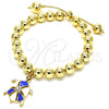 Pulsera Bolo Ajustable 03.63.2034.1.08 Oro Laminado, Diseño de Tortuga y Bola, con Blanca Cristal, Esmaltado Azul, Tono Dorado (08 MM Thickness, 8 Inches Length)