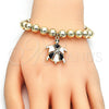 Pulsera Bolo Ajustable 03.63.2034.2.08 Oro Laminado, Diseño de Tortuga y Bola, con Blanca Cristal, Esmaltado Negro, Tono Dorado (08 MM Thickness, 8 Inches Length)