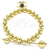 Pulsera Bolo Ajustable 03.63.2034.2.08 Oro Laminado, Diseño de Tortuga y Bola, con Blanca Cristal, Esmaltado Negro, Tono Dorado (08 MM Thickness, 8 Inches Length)
