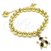 Pulsera Bolo Ajustable 03.63.2034.2.08 Oro Laminado, Diseño de Tortuga y Bola, con Blanca Cristal, Esmaltado Negro, Tono Dorado (08 MM Thickness, 8 Inches Length)