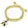 Pulsera Bolo Ajustable 03.63.2034.2.08 Oro Laminado, Diseño de Tortuga y Bola, con Blanca Cristal, Esmaltado Negro, Tono Dorado (08 MM Thickness, 8 Inches Length)