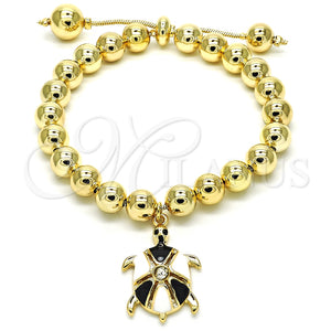 Pulsera Bolo Ajustable 03.63.2034.2.08 Oro Laminado, Diseño de Tortuga y Bola, con Blanca Cristal, Esmaltado Negro, Tono Dorado (08 MM Thickness, 8 Inches Length)