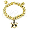 Pulsera Bolo Ajustable 03.63.2034.2.08 Oro Laminado, Diseño de Tortuga y Bola, con Blanca Cristal, Esmaltado Negro, Tono Dorado (08 MM Thickness, 8 Inches Length)