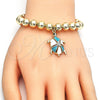 Pulsera Bolo Ajustable 03.63.2034.3.08 Oro Laminado, Diseño de Tortuga y Bola, con Blanca Cristal, Esmaltado Turquesa, Tono Dorado (08 MM Thickness, 8 Inches Length)