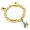 Pulsera Bolo Ajustable 03.63.2034.3.08 Oro Laminado, Diseño de Tortuga y Bola, con Blanca Cristal, Esmaltado Turquesa, Tono Dorado (08 MM Thickness, 8 Inches Length)