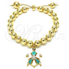 Pulsera Bolo Ajustable 03.63.2034.3.08 Oro Laminado, Diseño de Tortuga y Bola, con Blanca Cristal, Esmaltado Turquesa, Tono Dorado (08 MM Thickness, 8 Inches Length)