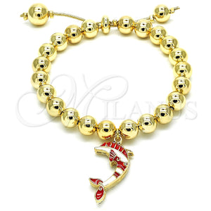 Pulsera Bolo Ajustable 03.63.2035.08 Oro Laminado, Diseño de Delfín y Bola, con Blanca Cristal, Esmaltado Rojo, Tono Dorado (08 MM Thickness, 8 Inches Length)