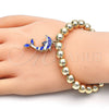 Pulsera Bolo Ajustable 03.63.2035.1.08 Oro Laminado, Diseño de Delfín y Bola, con Blanca Cristal, Esmaltado Azul, Tono Dorado (08 MM Thickness, 8 Inches Length)