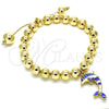 Pulsera Bolo Ajustable 03.63.2035.1.08 Oro Laminado, Diseño de Delfín y Bola, con Blanca Cristal, Esmaltado Azul, Tono Dorado (08 MM Thickness, 8 Inches Length)