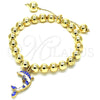 Pulsera Bolo Ajustable 03.63.2035.1.08 Oro Laminado, Diseño de Delfín y Bola, con Blanca Cristal, Esmaltado Azul, Tono Dorado (08 MM Thickness, 8 Inches Length)