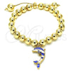 Pulsera Bolo Ajustable 03.63.2035.1.08 Oro Laminado, Diseño de Delfín y Bola, con Blanca Cristal, Esmaltado Azul, Tono Dorado (08 MM Thickness, 8 Inches Length)