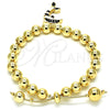 Pulsera Bolo Ajustable 03.63.2035.2.08 Oro Laminado, Diseño de Delfín y Bola, con Blanca Cristal, Esmaltado Negro, Tono Dorado (08 MM Thickness, 8 Inches Length)