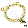 Pulsera Bolo Ajustable 03.63.2035.2.08 Oro Laminado, Diseño de Delfín y Bola, con Blanca Cristal, Esmaltado Negro, Tono Dorado (08 MM Thickness, 8 Inches Length)
