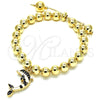 Pulsera Bolo Ajustable 03.63.2035.2.08 Oro Laminado, Diseño de Delfín y Bola, con Blanca Cristal, Esmaltado Negro, Tono Dorado (08 MM Thickness, 8 Inches Length)