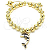 Pulsera Bolo Ajustable 03.63.2035.2.08 Oro Laminado, Diseño de Delfín y Bola, con Blanca Cristal, Esmaltado Negro, Tono Dorado (08 MM Thickness, 8 Inches Length)