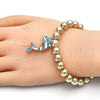 Pulsera Bolo Ajustable 03.63.2035.3.08 Oro Laminado, Diseño de Delfín y Bola, con Blanca Cristal, Esmaltado Turquesa, Tono Dorado (08 MM Thickness, 8 Inches Length)