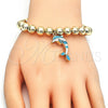 Pulsera Bolo Ajustable 03.63.2035.3.08 Oro Laminado, Diseño de Delfín y Bola, con Blanca Cristal, Esmaltado Turquesa, Tono Dorado (08 MM Thickness, 8 Inches Length)
