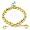 Pulsera Bolo Ajustable 03.63.2035.3.08 Oro Laminado, Diseño de Delfín y Bola, con Blanca Cristal, Esmaltado Turquesa, Tono Dorado (08 MM Thickness, 8 Inches Length)