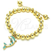Pulsera Bolo Ajustable 03.63.2035.3.08 Oro Laminado, Diseño de Delfín y Bola, con Blanca Cristal, Esmaltado Turquesa, Tono Dorado (08 MM Thickness, 8 Inches Length)