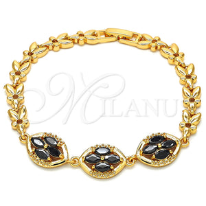 Pulsera Elegante 03.210.0112.07 Oro Laminado, con Negro Zirconia Cubica, Pulido, Tono Dorado (07 MM Thickness, 7 Inches Length)