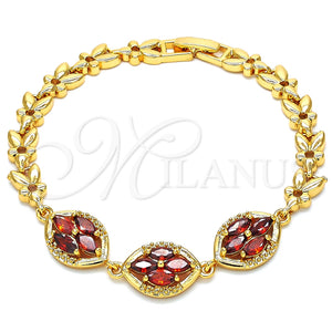 Pulsera Elegante 03.210.0112.1.07 Oro Laminado, con Granate Zirconia Cubica, Pulido, Tono Dorado (07 MM Thickness, 7 Inches Length)