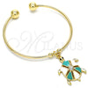 Aro Individual 07.63.0204 Oro Laminado, Diseño de Tortuga, con Blanca Cristal, Esmaltado Turquesa, Tono Dorado (02 MM Thickness, One size fits all)