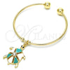 Aro Individual 07.63.0204 Oro Laminado, Diseño de Tortuga, con Blanca Cristal, Esmaltado Turquesa, Tono Dorado (02 MM Thickness, One size fits all)