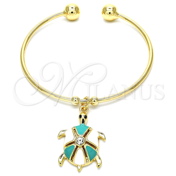 Aro Individual 07.63.0204 Oro Laminado, Diseño de Tortuga, con Blanca Cristal, Esmaltado Turquesa, Tono Dorado (02 MM Thickness, One size fits all)
