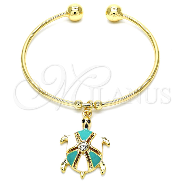 Aro Individual 07.63.0204 Oro Laminado, Diseño de Tortuga, con Blanca Cristal, Esmaltado Turquesa, Tono Dorado (02 MM Thickness, One size fits all)
