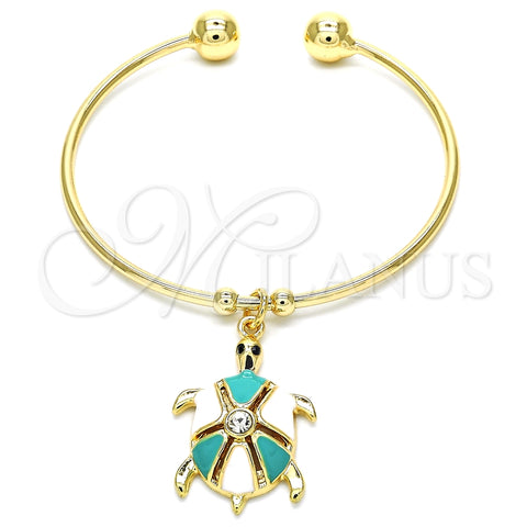 Aro Individual 07.63.0204 Oro Laminado, Diseño de Tortuga, con Blanca Cristal, Esmaltado Turquesa, Tono Dorado (02 MM Thickness, One size fits all)