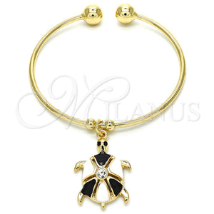 Aro Individual 07.63.0204.1 Oro Laminado, Diseño de Tortuga, con Blanca Cristal, Esmaltado Negro, Tono Dorado (02 MM Thickness, One size fits all)