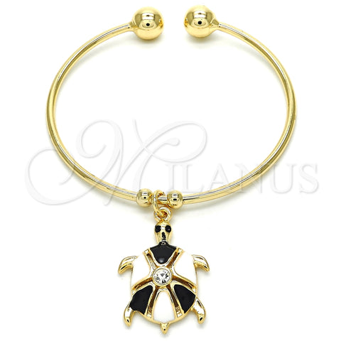 Aro Individual 07.63.0204.1 Oro Laminado, Diseño de Tortuga, con Blanca Cristal, Esmaltado Negro, Tono Dorado (02 MM Thickness, One size fits all)