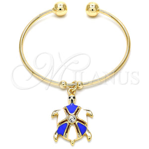 Aro Individual 07.63.0204.2 Oro Laminado, Diseño de Tortuga, con Blanca Cristal, Esmaltado Azul, Tono Dorado (02 MM Thickness, One size fits all)