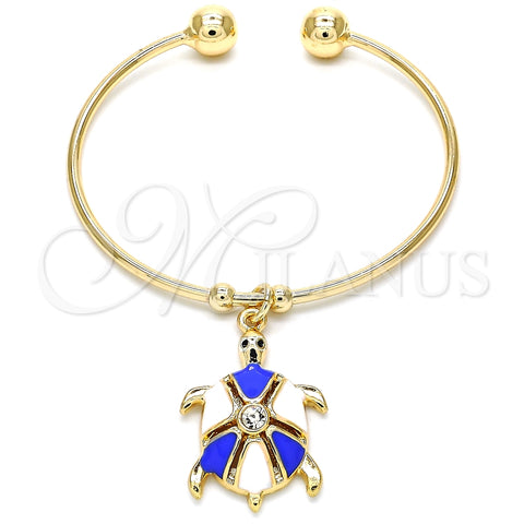 Aro Individual 07.63.0204.2 Oro Laminado, Diseño de Tortuga, con Blanca Cristal, Esmaltado Azul, Tono Dorado (02 MM Thickness, One size fits all)