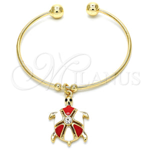 Aro Individual 07.63.0204.3 Oro Laminado, Diseño de Tortuga, con Blanca Cristal, Esmaltado Rojo, Tono Dorado (02 MM Thickness, One size fits all)