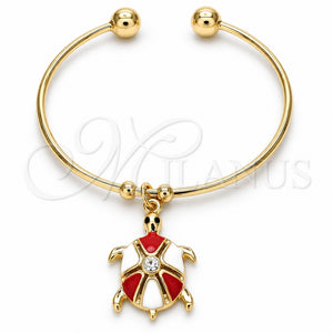 Aro Individual 07.63.0204.3 Oro Laminado, Diseño de Tortuga, con Blanca Cristal, Esmaltado Rojo, Tono Dorado (02 MM Thickness, One size fits all)